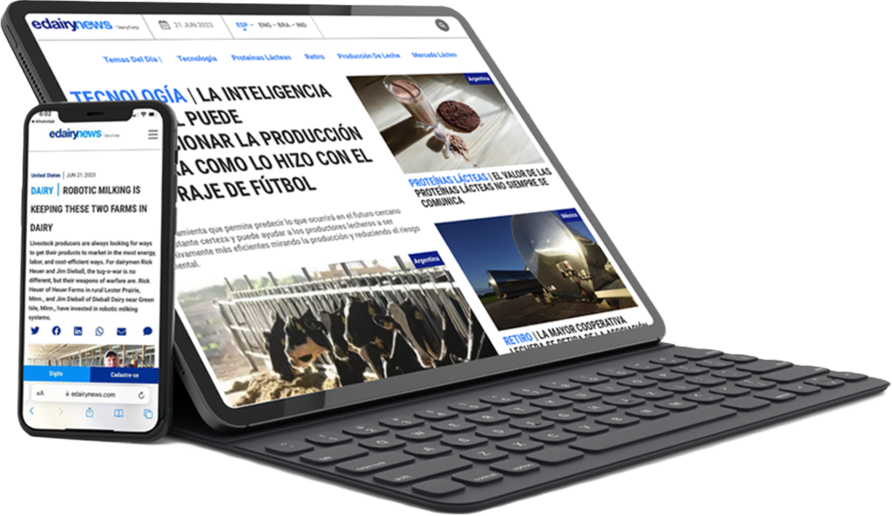 Tablet and phone showing eDairy News