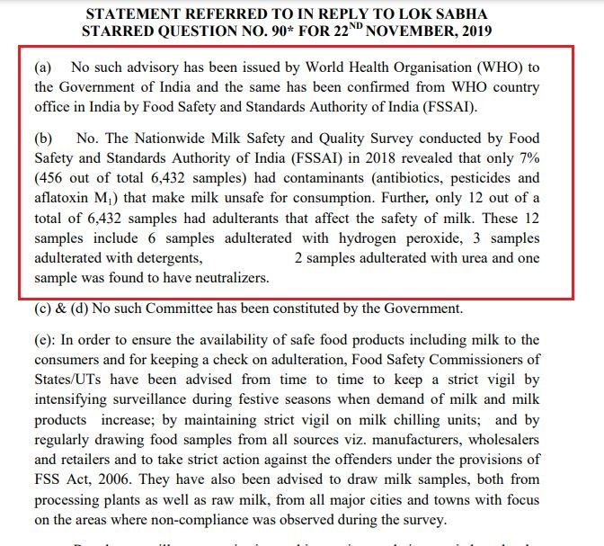 WHO did not issue any advisory to Government of India on the issue of milk adulteration3