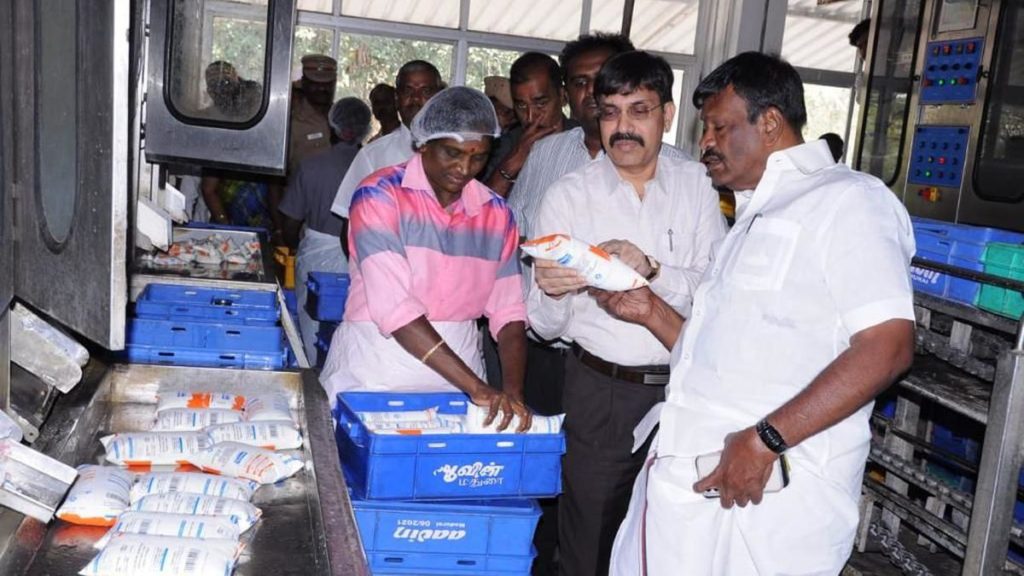 Minister for Dairy Development S.M. Nasar conducts a surprise inspection at Madurai Aavin unit on Sunday.