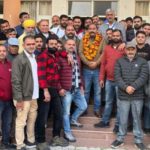 Newly elected president, JKDFA Sandeep Singh Chib posing with other members of the association in Jammu on Sunday.