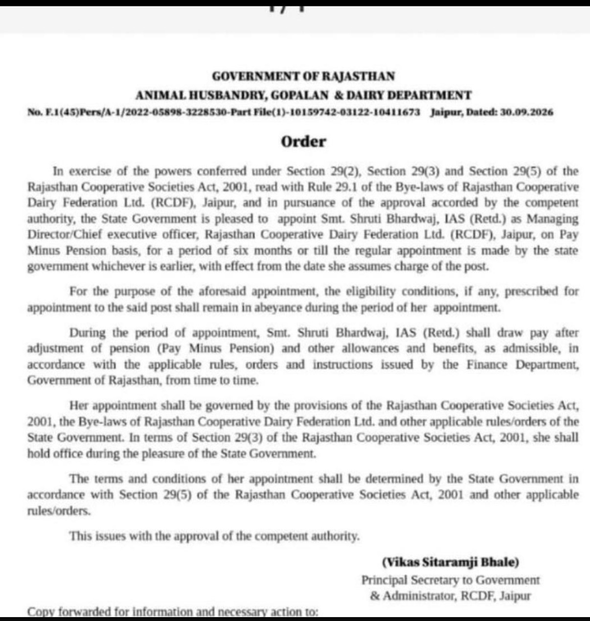 Rajasthan dairy federation reappoints retired director 2